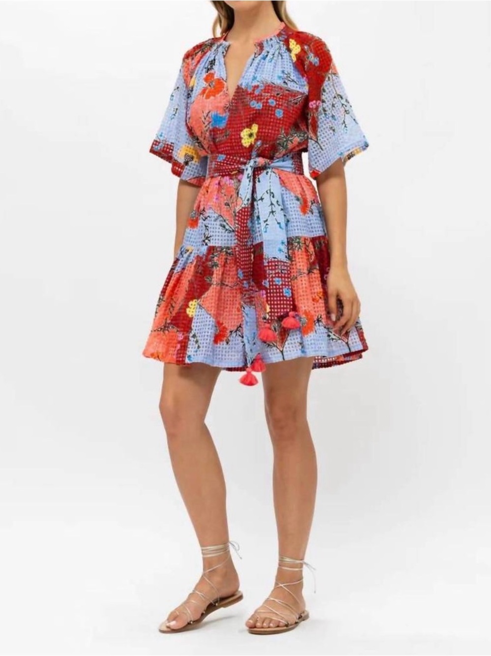Oliphant Patchwork Flounce Sleeve Tiered Mini Dress Stockholm Sienna